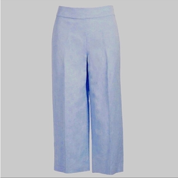 NWT Ann Taylor LOFT Pant Trouser Culotte Wide Leg Linen Blue Cropped Travel Plus - Picture 1 of 12